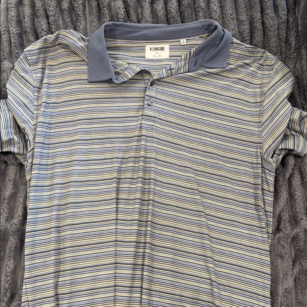 Linksoul Blue and Gray Striped Polo Shirt